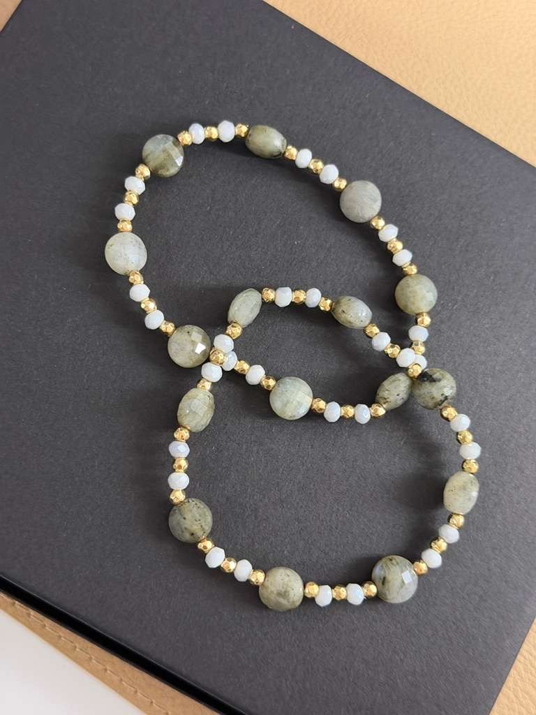 Marlyn Schiff - Natural Labradorite Stackable Bracelets Gold Filled Accent Beads